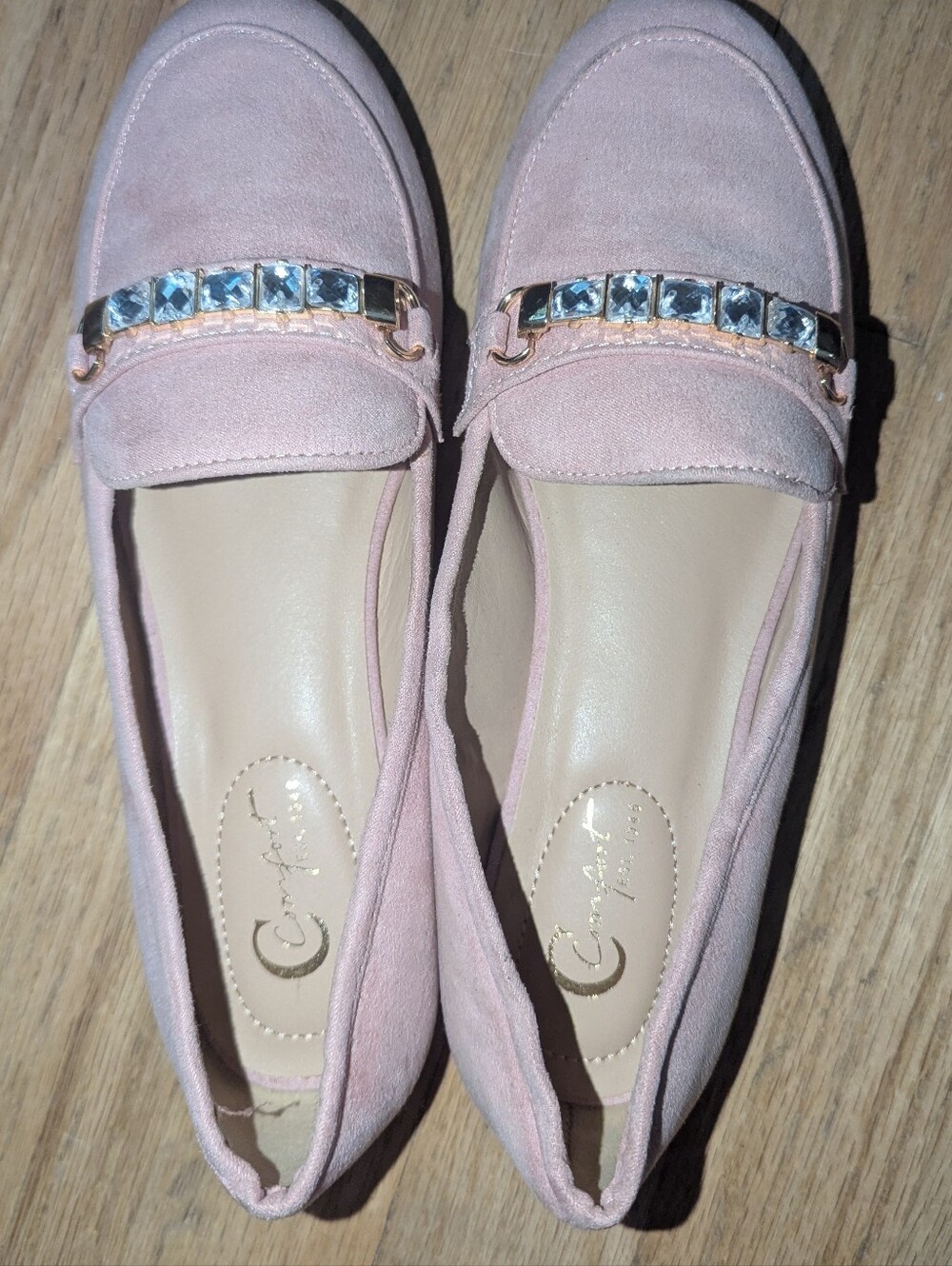 Comfort Est 1980 Womens Loafers 7M Blush Pink Faux Suede Rhinestone Flats